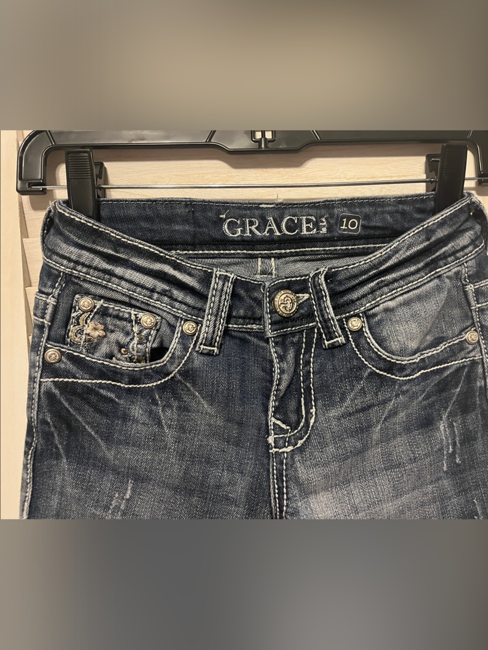 Grace in LA Girls Slim Bootcut Distressed Jeans -Little Girls size 10 - Picture 2 of 6
